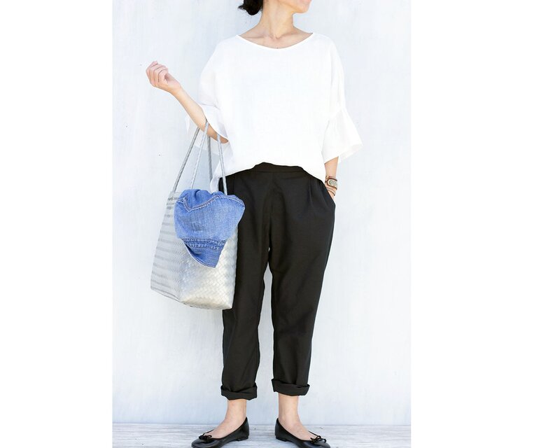 リネン100%ワンタックパンツ　ブラック