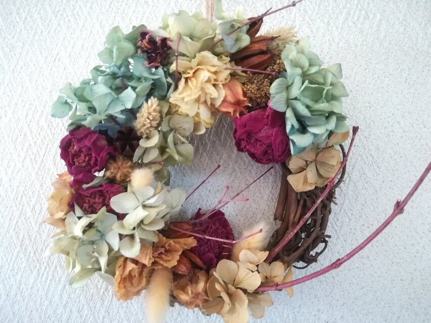 [送料無料]ドライフラワーリース◆芍薬と、