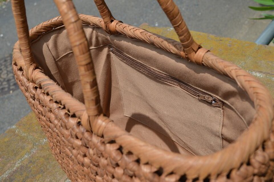 山葡萄(やまぶどう)籠バッグ | 六角花結び編み | 中布と内ポケット