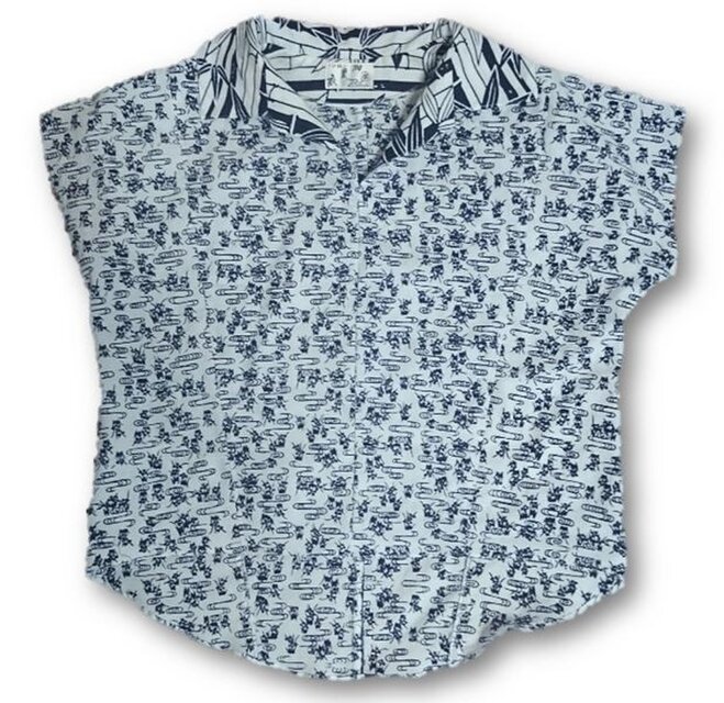 ４２着ると可愛いレトロ可愛い抜き衿プルオーバーシャツ(白紺）