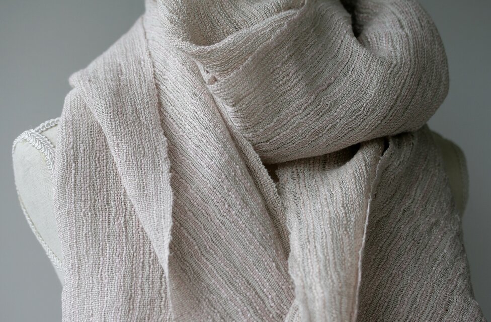 真綿、絹紡糸xリネンストール　sj180303