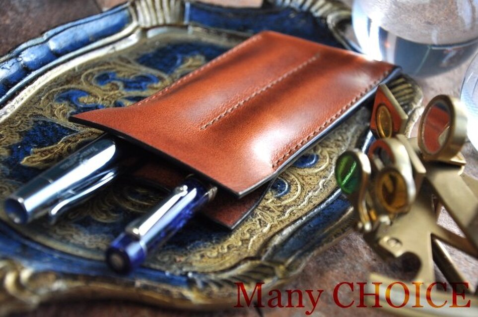 イタリアンヴィンテージバケッタ・2本差しペンケース（コニャック）