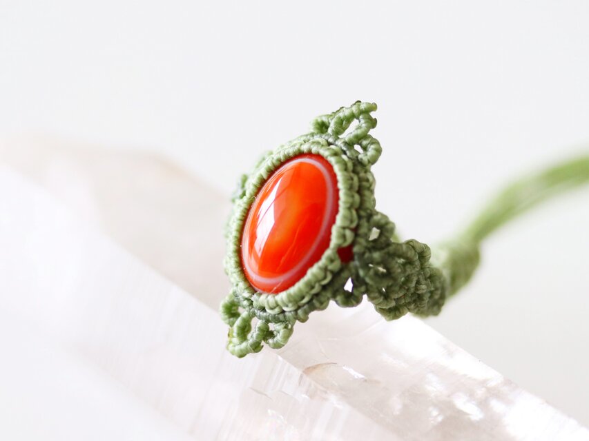 天眼石の指輪 〜 和菓子風味 〜【マクラメリング】