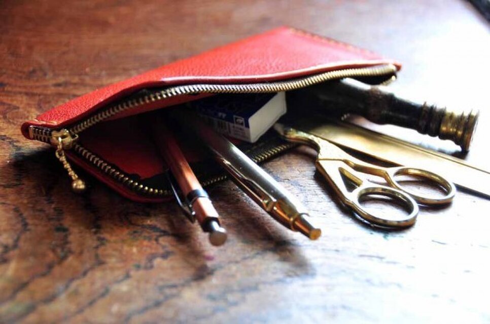 イタリアンオイルレザーアリゾナ・L型ペンケース（オレンジ）