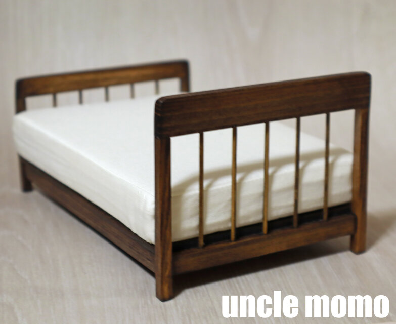 ドール用ベッド ダブル（色：エボニー） 1/12ミニチュア家具 | iichi