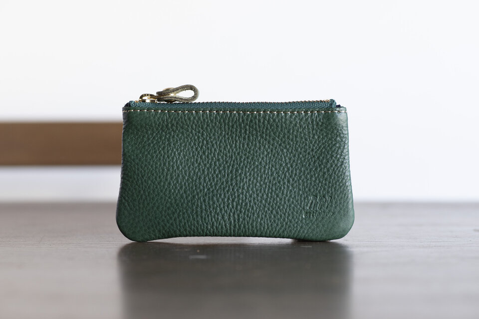 姫路産　マットシュリンクレザー　コインケース　コインポーチ　牛革　グリーンapo-10nns