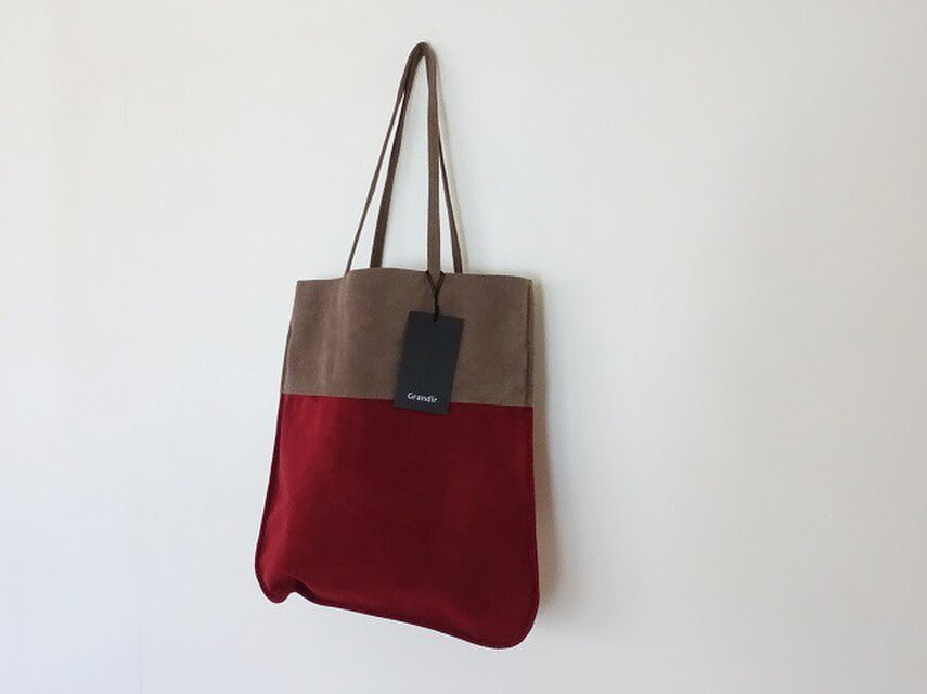 スエードタッチ切り替えトートバッグ＜ブラウン×ダークレッド＞