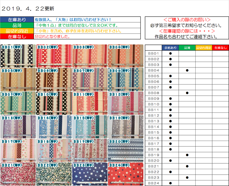〆切＊ハンドメイド在庫生地一覧＊