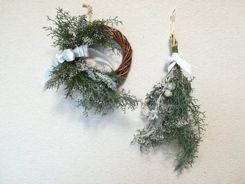 送料無料]ドライフラワーリース♧スワッグ◇ブルーアイスと