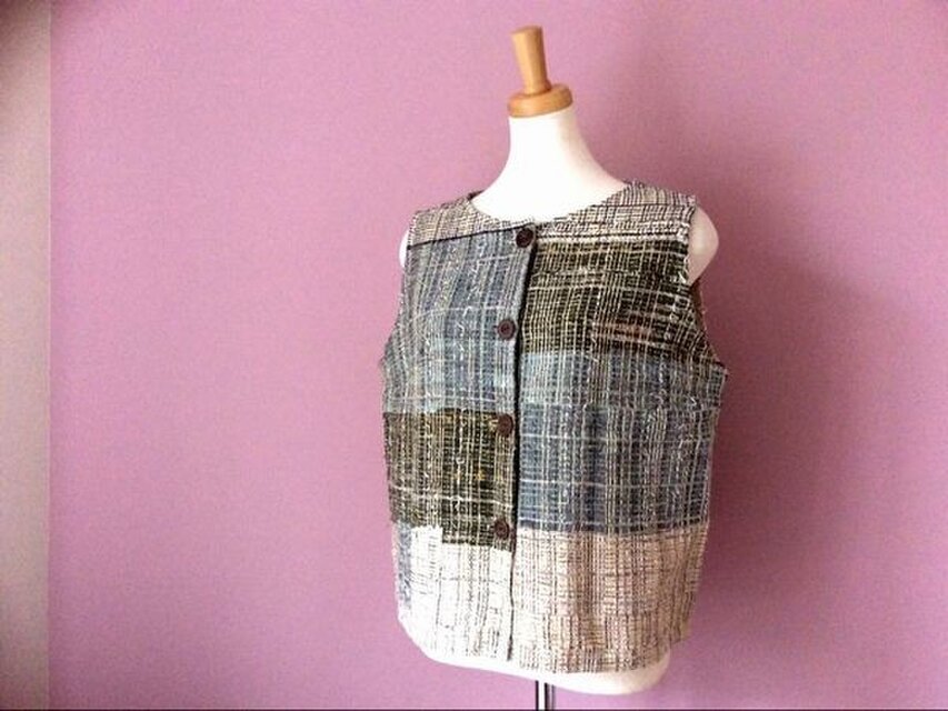 黄色系の裂き織ベスト