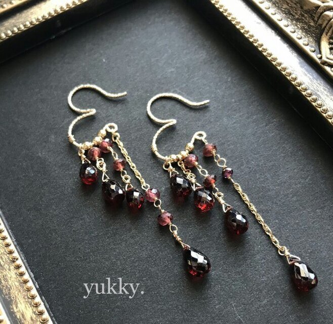 マーキスガーネット♪ハートフック14kgfピアス