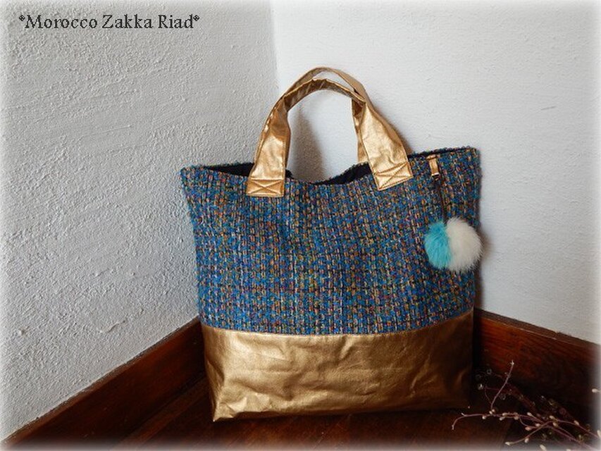 ネパール手織りトートバッグ　ブルー