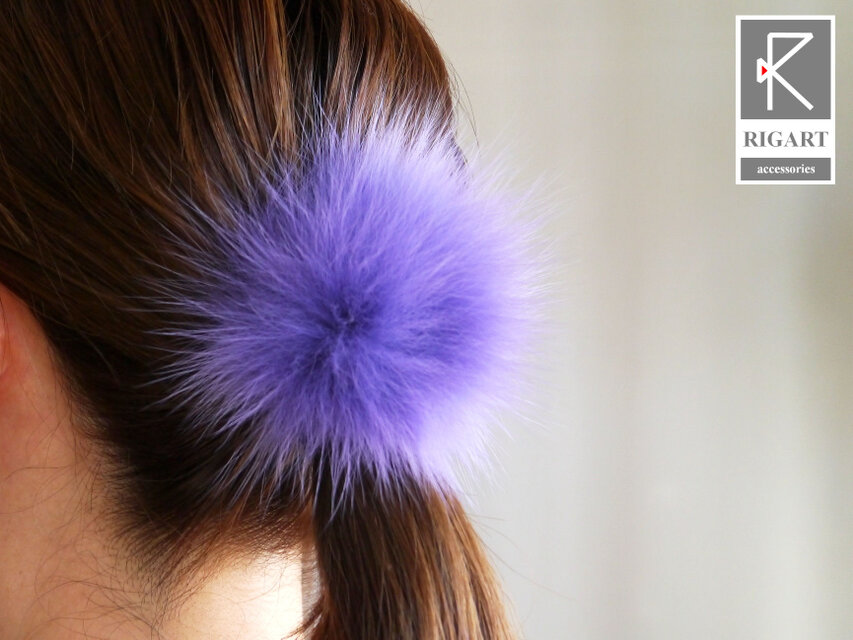 【ラスト１点】フォックスファーの高見えヘアゴム(大)　ライトパープル　紫