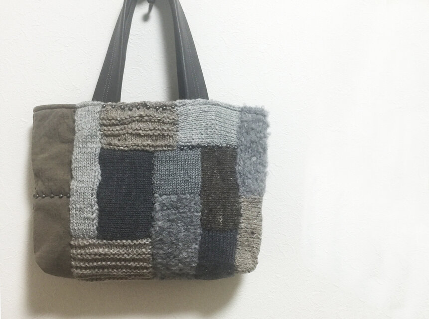 冬物セール♡パッチワークニットかばん（ベージュ色）