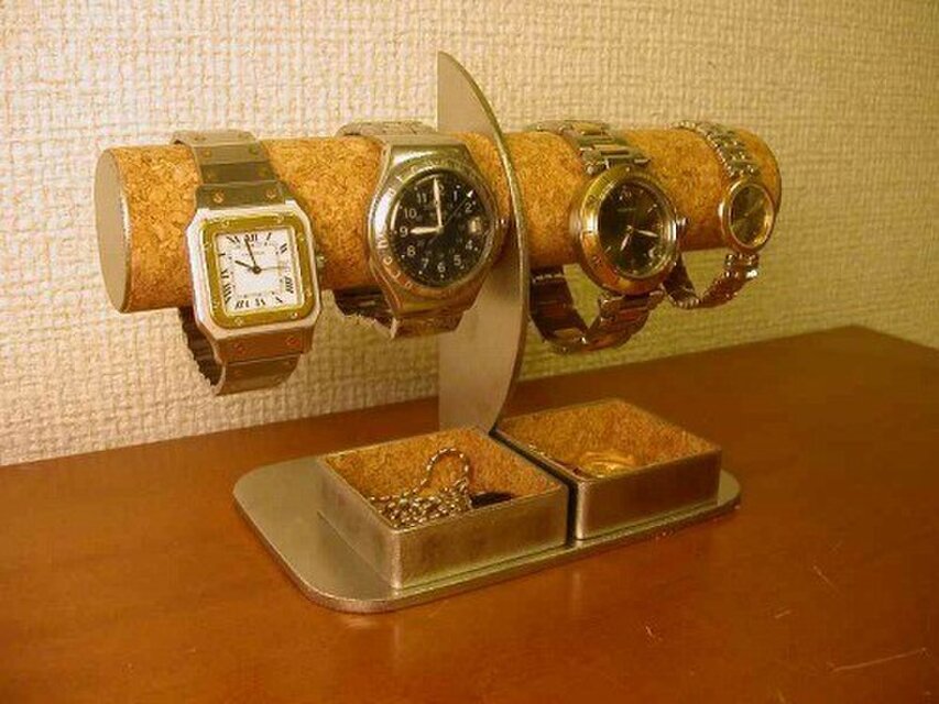 プレゼントに！腕時計4本掛け角トレイ付きハーフムーン腕時計スタンド
