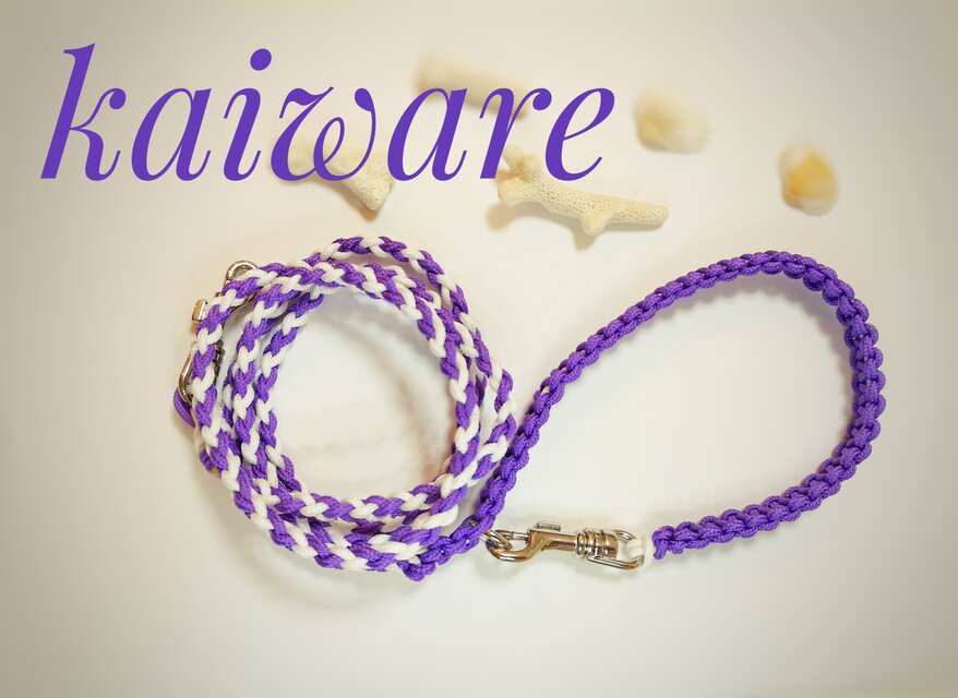 犬のリード オシャレでかわいいおススメのパラコードのリード【小型犬用リード】パープル×ホワイトカラー　カフェタイプ