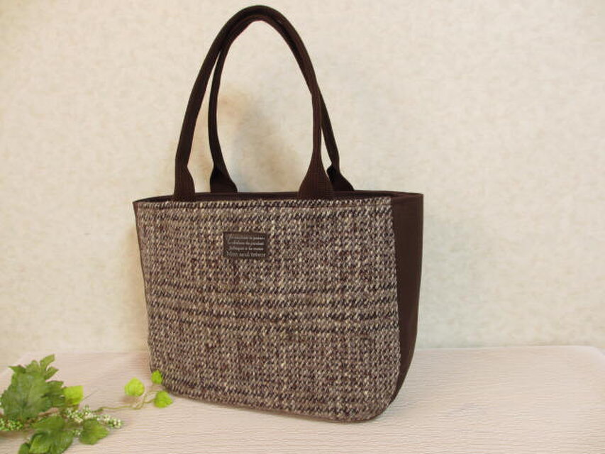 茶系ウール地×コットンのトート