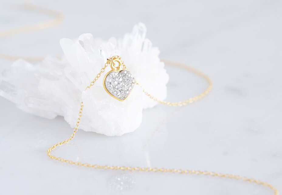 【14KGF】Necklace,Gemstone Silver Heart Druzy