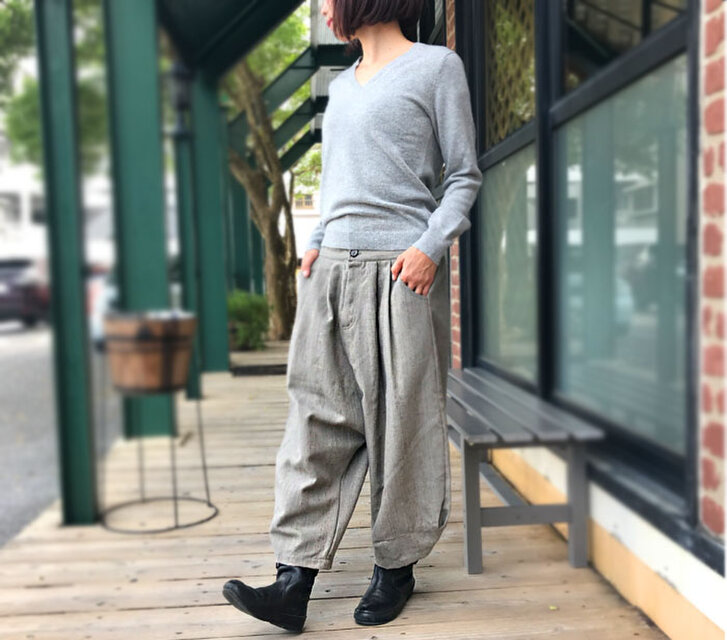 2Lサイズ、ウール混のあったかお洒落なもんぺ、サルエルパンツ