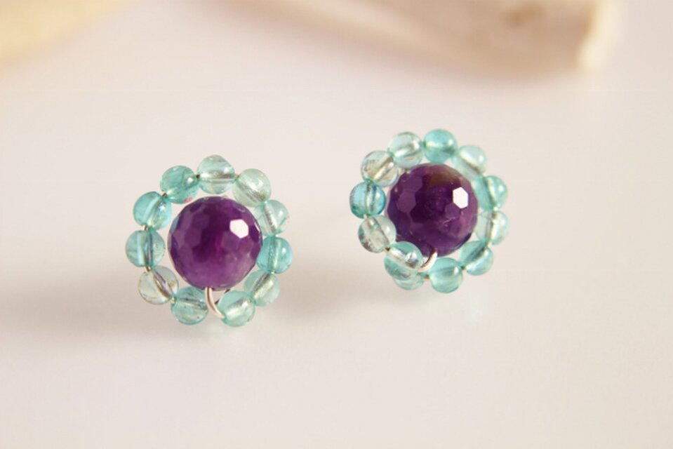 アメジスト × アパタイト　OHANA　Wire　ピアス／イヤリング