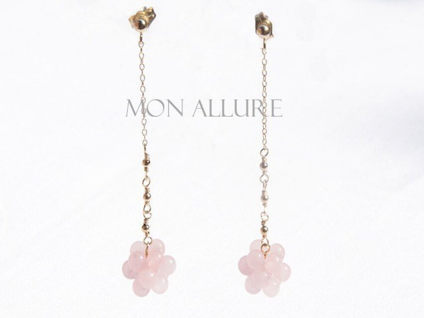 天然石こんぺいとうチェーンピアス（ピンク）