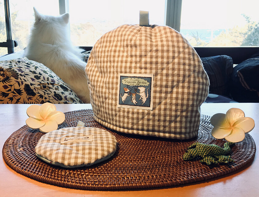 SALE　ポットカバー＆マットセット Mサイズ　チェック＆ミントグリーン