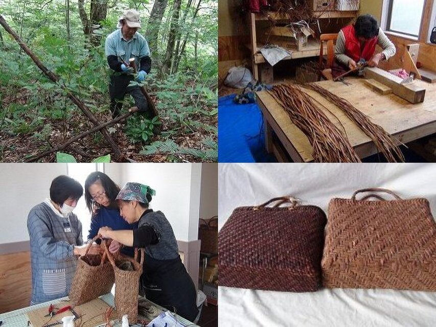 大正.昭和時代.レトロな手編み.全て山葡萄.あけび.籠bag.完品.底の横幅