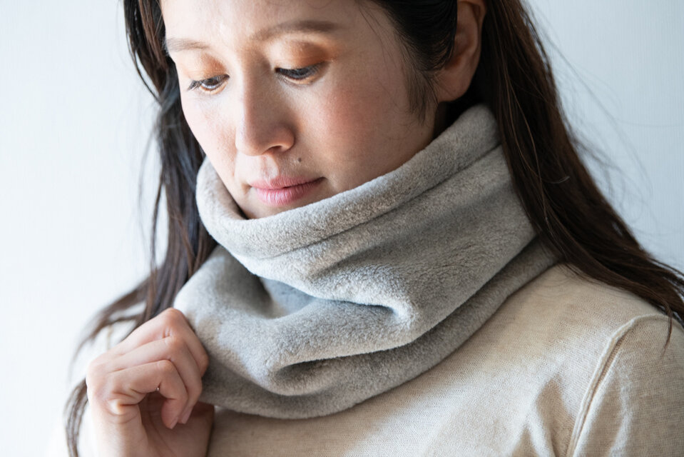 Organic Cotton Fur ヤク混グレージュ ネックウォーマー【ビッグサイズ