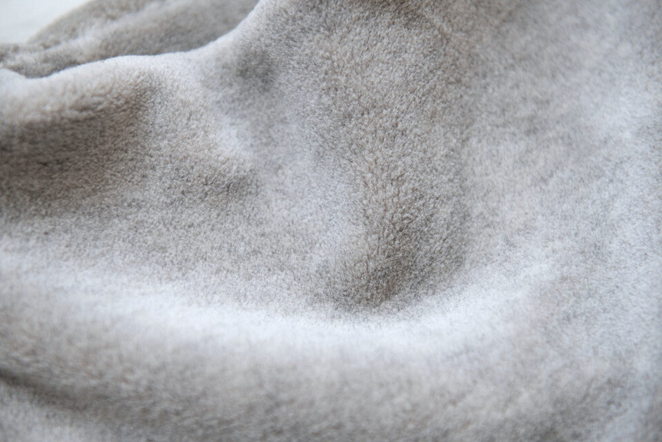 ハンドメイド✁︎✁︎ ネックウォーマー　　　　コットンツイード／グレー Organic Cotton Fur ヤク混グレージュ ネックウォーマー【ビッグサイズ