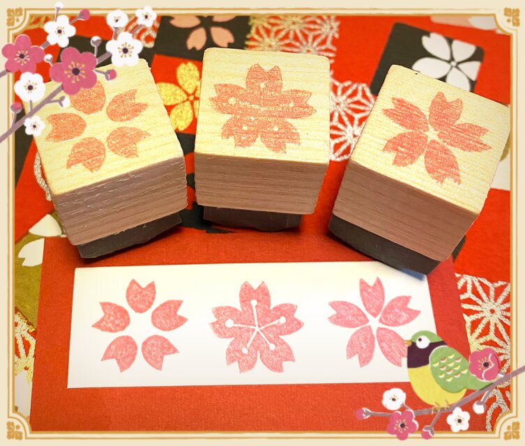 ✿春の花はんこ〓【さくら3個セット】2㎝四方
