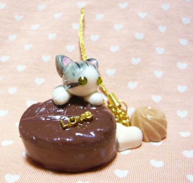 ねこロリポップ♡ にゃんこのしっぽ○チョコレートのストラップ〇さばとら白猫 | iichi