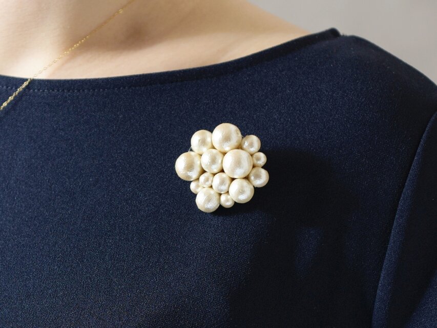 【ブローチ】コットンパール 結晶・中