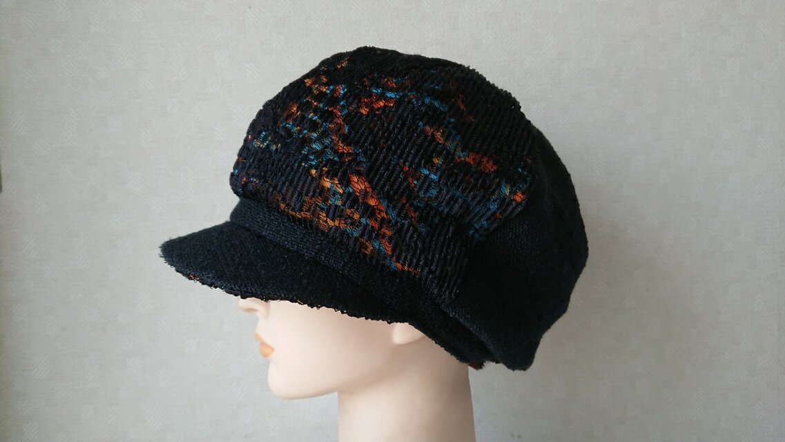 魅せる帽子☆ふんわり♪レースとファンシーツイードのキャスケット～ブラック&オレンジ