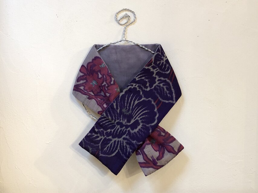 銘仙×別珍の小さな襟巻き273（ライトグレー）ストール ネックウォーマー プチマフラー リバーシブル