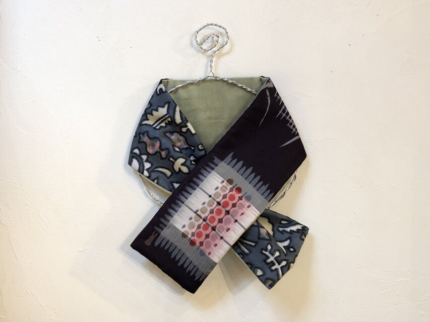 銘仙×別珍の小さな襟巻き276（若草）ストール ネックウォーマー プチマフラー リバーシブル