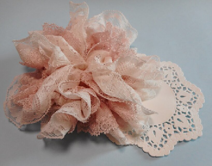Sold☆２色レースのふわふわシュシュL（華奢桜）