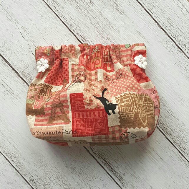 リネンのバネポーチ　　ネコ