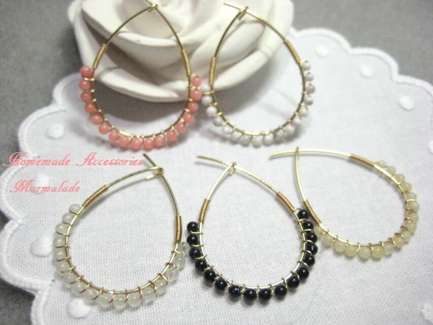 天然石のドロップ型フープピアス