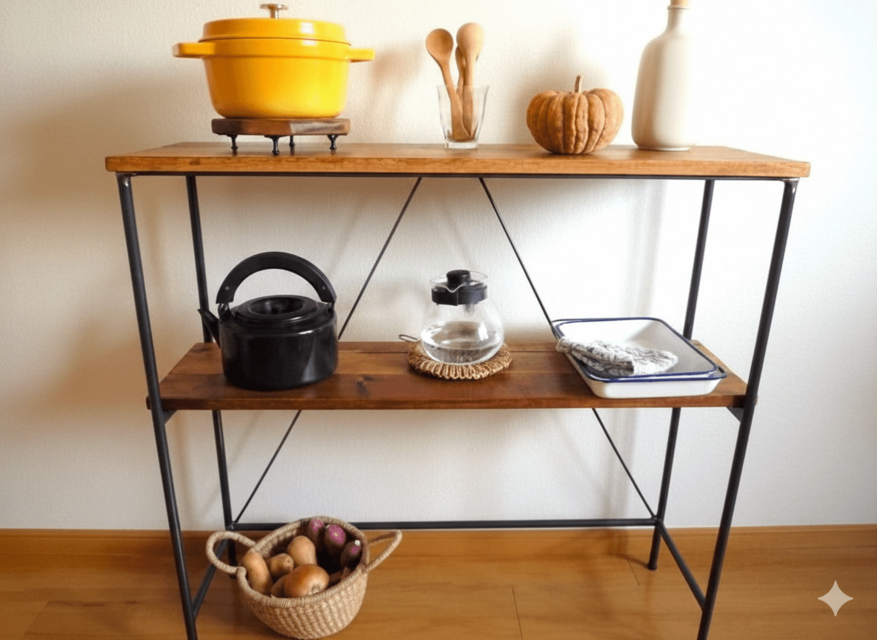 アイアン ウッド キッチン ラック （ 省スペース型 ラック　収納棚　プランターシェルフ ）《頑丈》《全面溶接》