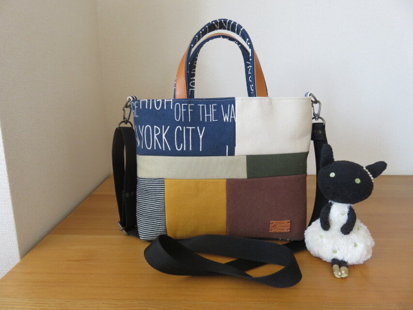 帆布パッチワークの2wayショルダートートバッグ②