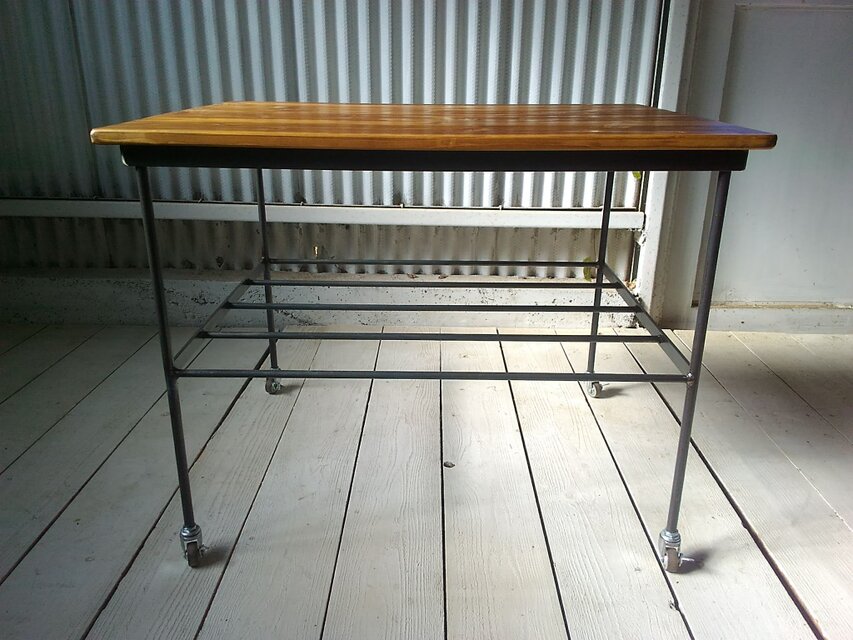 アイアン ウッド ムービング テーブル（キャスター フック 収納棚付