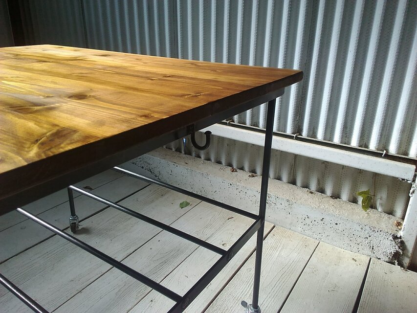 アイアン ウッド ムービング テーブル（キャスター フック 収納棚付