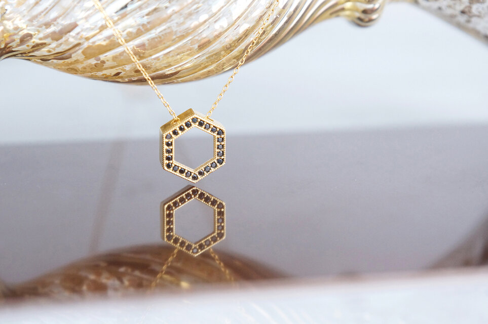 【14KGF】Necklace, CZ Hexagon-Black-