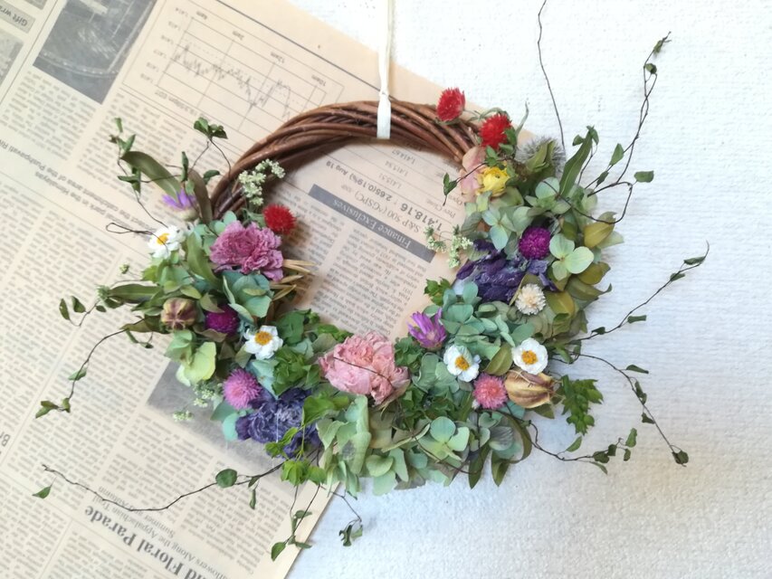 [送料無料]ドライフラワーリース◆あじさいとラナンキュラスと、