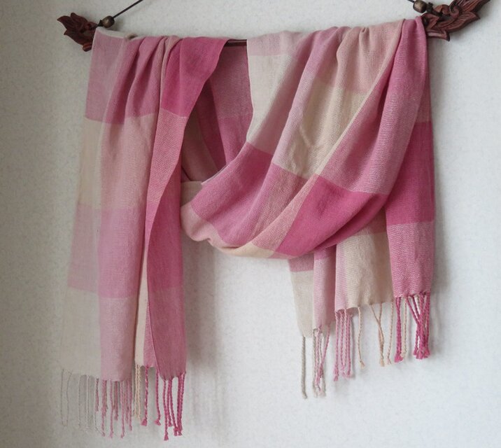 手織りオーガニックコットンストール・・さくらさくさく