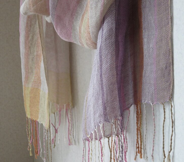 手織りリネンシルクストール・・薄霞