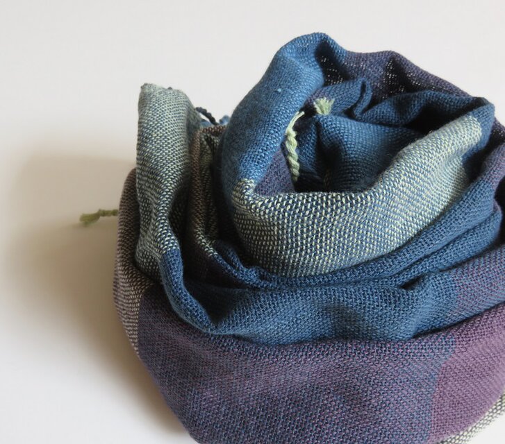 手織りオーガニックコットンストール・・青×紫