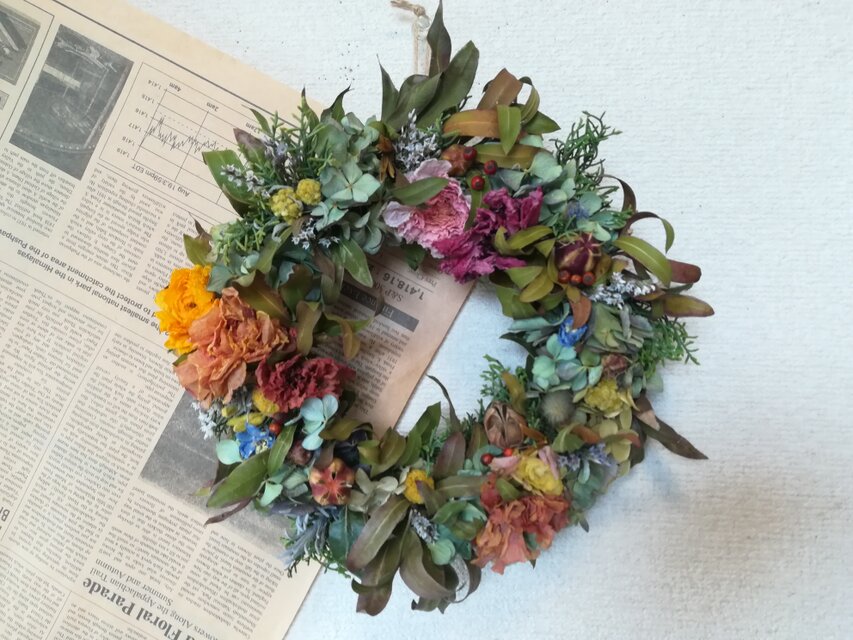 [送料無料]ドライフラワーリース◆ラナンキュラス、