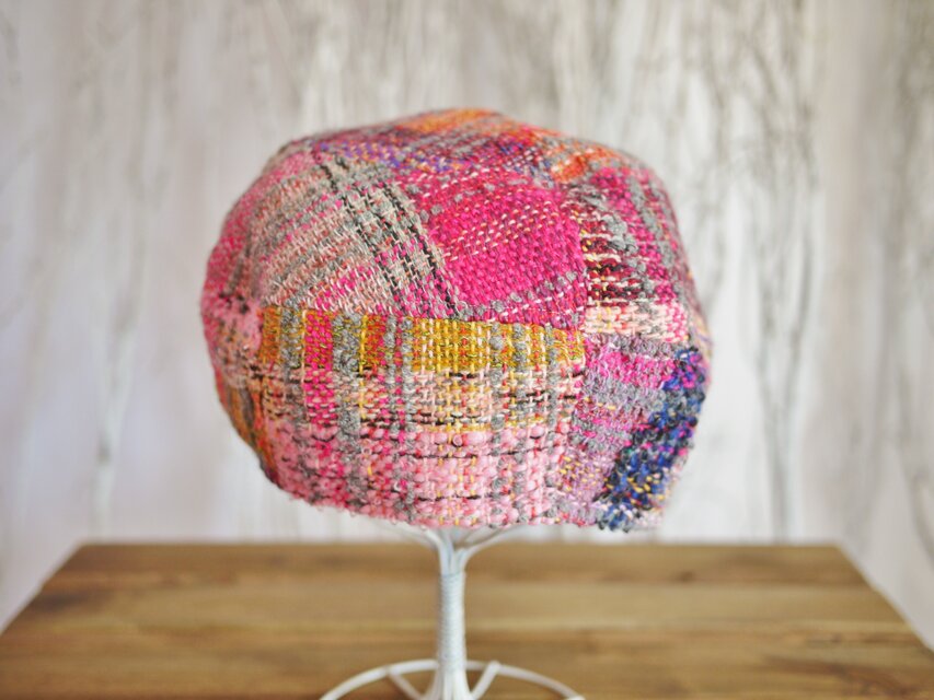 手織り　3段ベレー帽子　秋冬糸