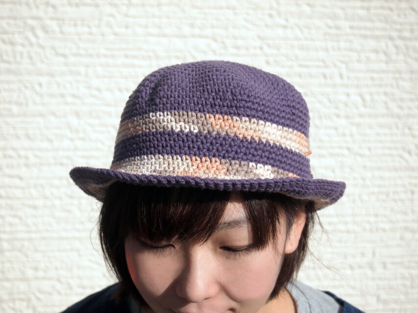 ボーダーコットンハット【紫ボーダー系】